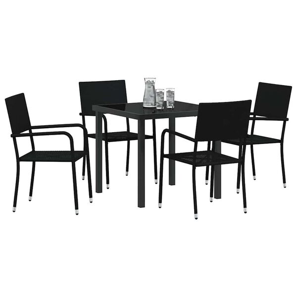 vidaXL Garden Dining Set with Cushion 5 pcs Black Poly Rattan