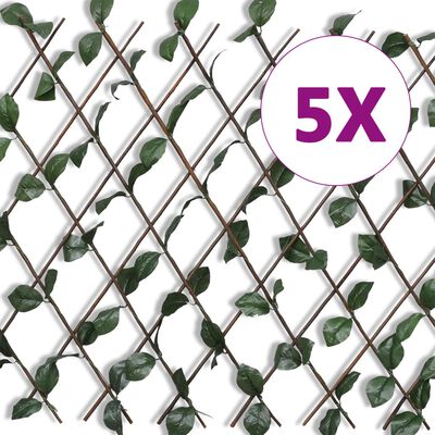 vidaXL Willow Trellis Fence 5 pcs with Artificial Leaves 180x90 cm