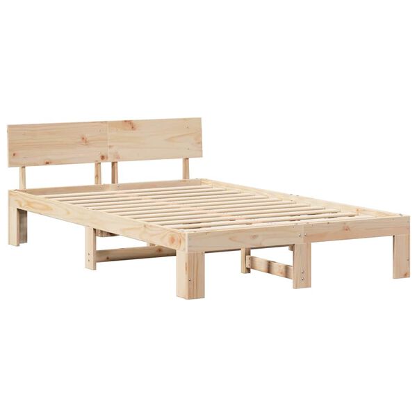 vidaXL Bed Frame with Headboard Natural 135 x 190 cm Solid Pine Wood