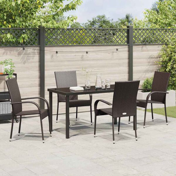 vidaXL Garden Dining Set 5 pcs Brown Powder-Coated Steel