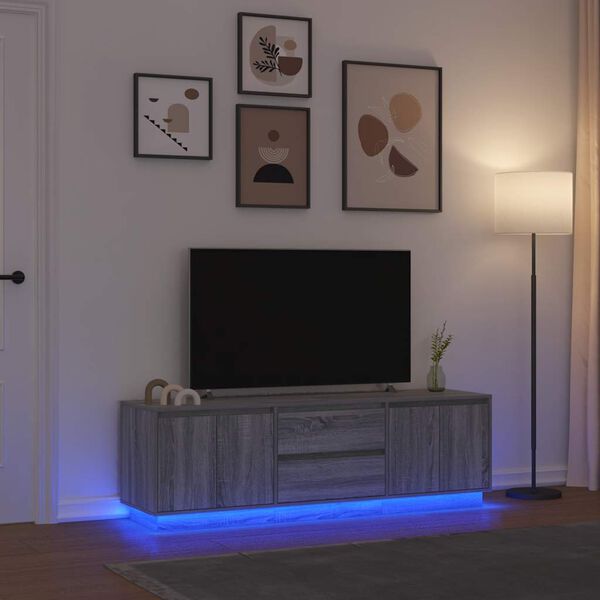 vidaXL TV Cabinet with LED Lights Grey Sonoma 160.5x41x50 cm
