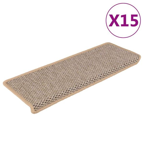 vidaXL Stair Mats Self-adhesive Sisal-Look 15 pcs 65x21x4 cm Light Beige