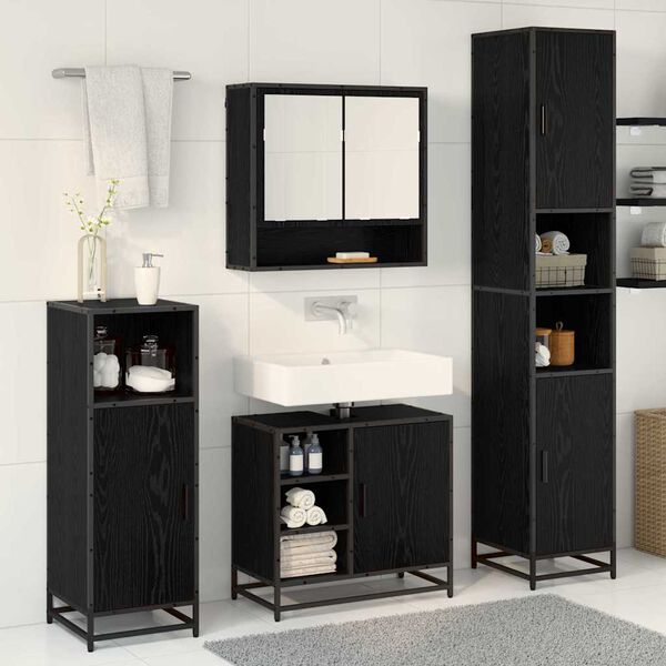 vidaXL Bathroom Furniture Set 3 pcs Black Oak Engineered Wood