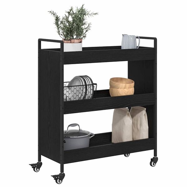 vidaXL Kitchen Trolley Black Oak 70 x 30 x 82 cm Engineered Wood