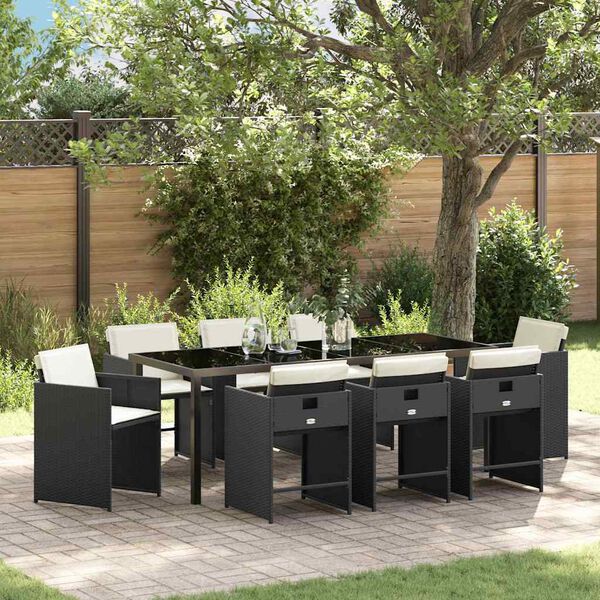 vidaXL Garden Dining Set 9 pcs Black Poly Rattan