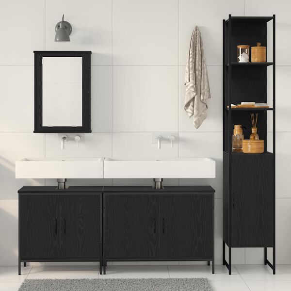vidaXL Bathroom Furniture Set with Shelf 4 pcs Black Engineered wood