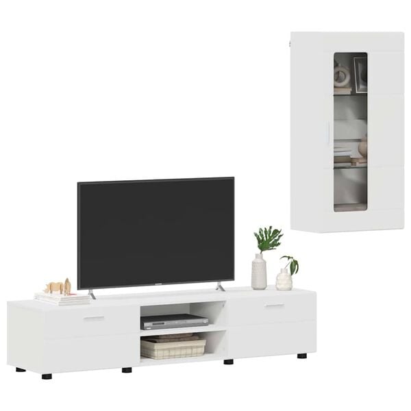 vidaXL TV Cabinet Set with Drawer FLORIN White Engineered Wood