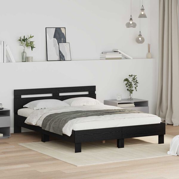 vidaXL Bed Frame with Headboard Black Oak 140 x 200 cm Engineered Wood