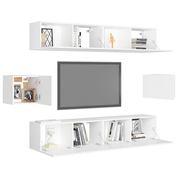 vidaXL 6 Piece TV Cabinet Set White Engineered Wood
