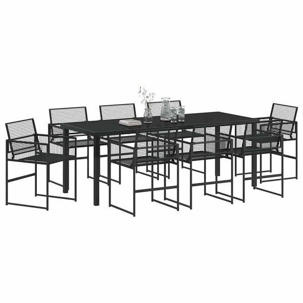 vidaXL Garden Dining Set 9 pcs Black Powder-Coated Steel