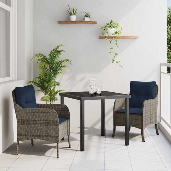 vidaXL Garden Dining Set with Cushion 3 pcs Grey Poly Rattan