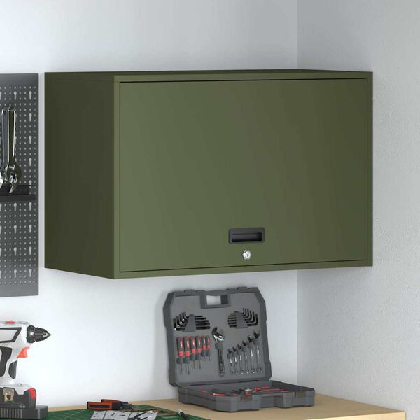 vidaXL Wall Cabinet for Garage with Gas-lift Door Olive green