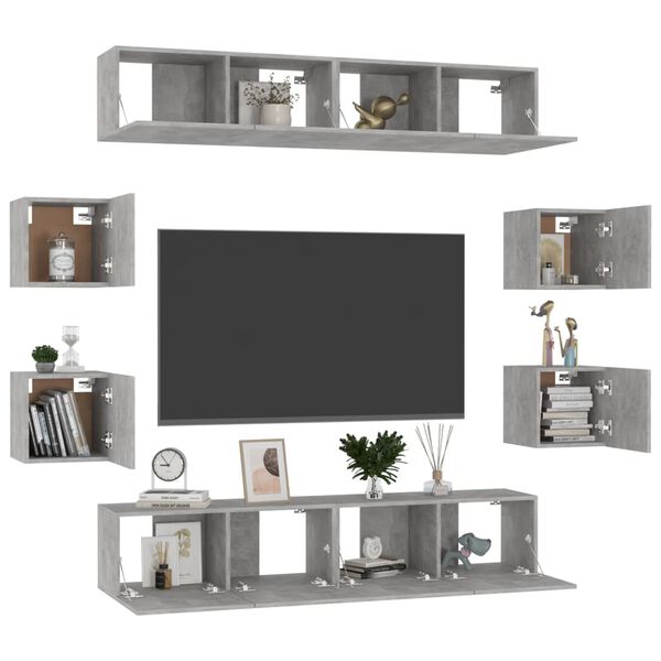 vidaXL 8 Piece TV Cabinet Set Concrete Grey Engineered Wood