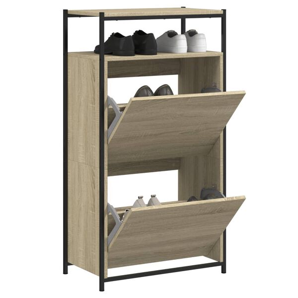 vidaXL Shoe Cabinet Sonoma Oak 60x34x112 cm Engineered Wood