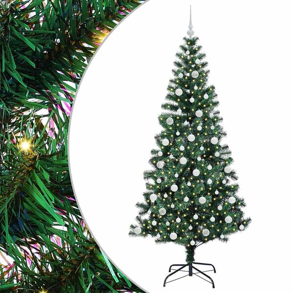 vidaXL Artificial Pre-lit Christmas Tree Green 210 cm PVC and Metal