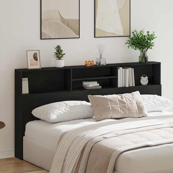 vidaXL Headboard Cabinet Black Oak 200 x 19 x 103.5 cm Engineered Wood