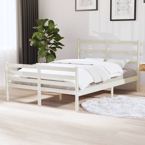 vidaXL Bed Frame without Mattress White Solid Wood Small Double