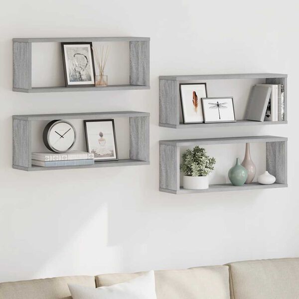 vidaXL Wall Cube Shelves 4 pcs Grey Sonoma 60x15x23 cm Engineered Wood