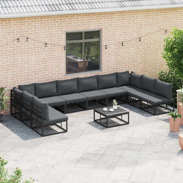 vidaXL Garden Sofa Set with Cushion 11 pcs Black Aluminium