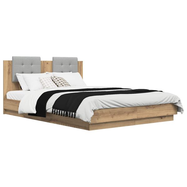 vidaXL Bed Frame with Headboard with Storage Artisan Oak 150 x 200 cm