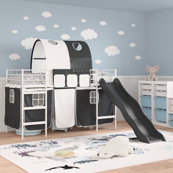 vidaXL Kids'Loft Bed Frame White and Black 74.5 x 190 cm Metal