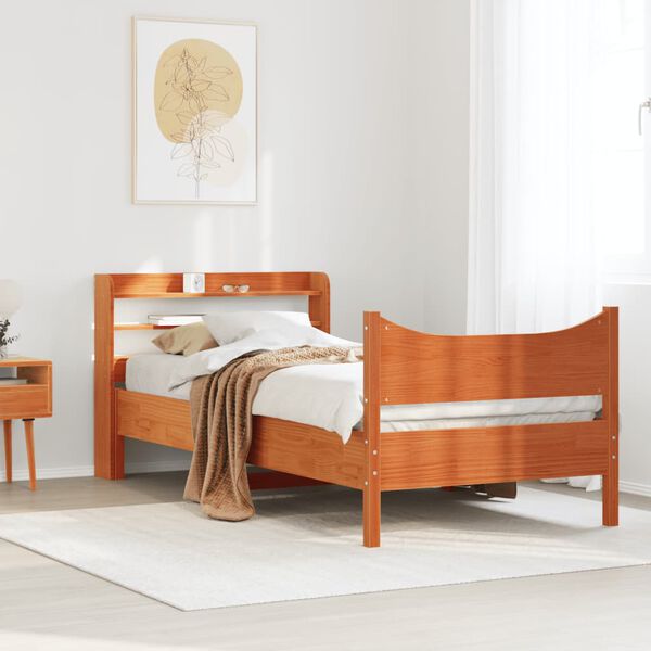 vidaXL Bed Frame with Headboard Wax Brown 90x190 cm Single Solid Wood Pine