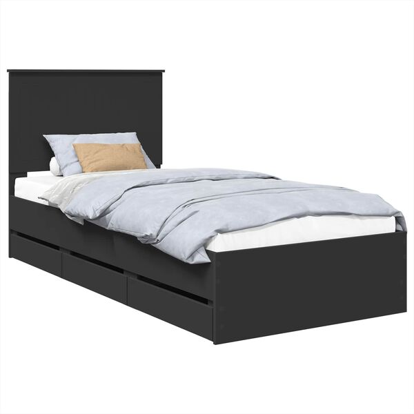 vidaXL Bed Frame with Drawer Black 90 x 200 cm Engineer Wood