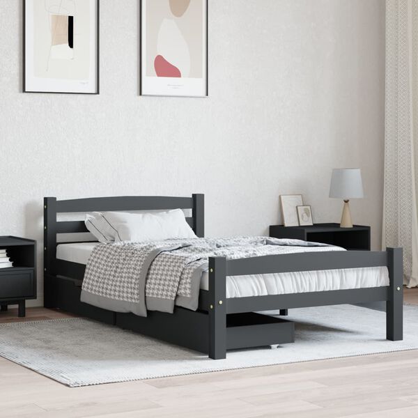 vidaXL Bed Frame without Mattress Dark Grey Solid Pinewood 90x200 cm (322089+321990)