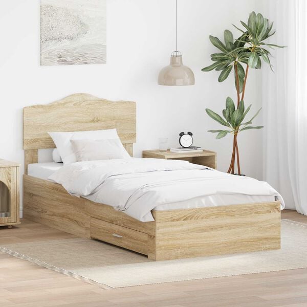 vidaXL Bed Frame with Headboard Sonoma Oak 90 x 200 cm Engineered Wood