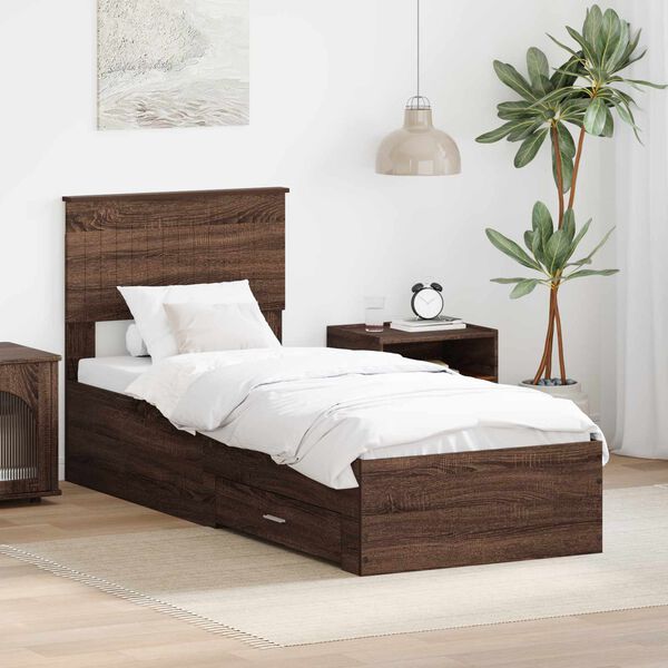 vidaXL Bed Frame Brown Oak and Silver 75 x 190 cm Engineered Wood