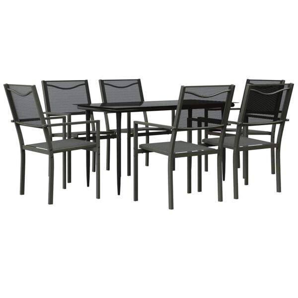 vidaXL 7 Piece Garden Dining Set Black Steel and Textilene