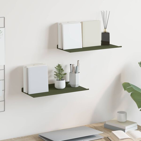 vidaXL Floating Shelf 2 pcs Olive Green 40 x 18 x 2.5 cm Steel