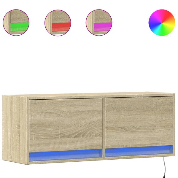 vidaXL TV Wall Cabinet with LED Lights Sonoma Oak 100x31x35 cm