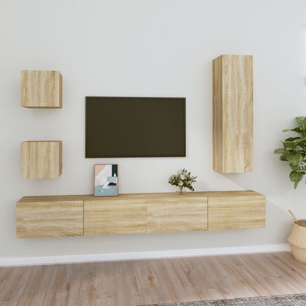 vidaXL 5 Piece TV Cabinet Set Sonoma Oak Engineered Wood