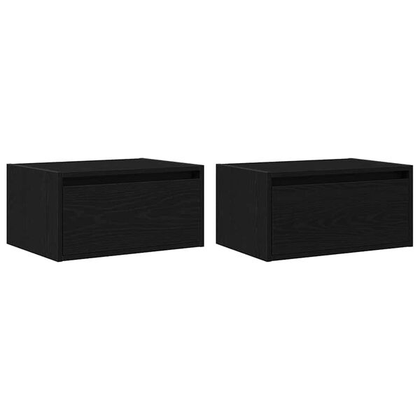 vidaXL Wall-mounted Bedside Cabinets with LED Lights 2 pcs Black Oak