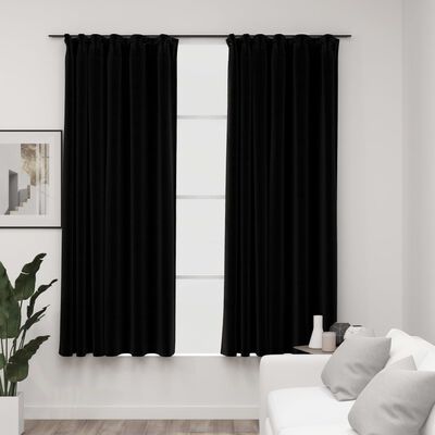 vidaXL Linen-Look Blackout Curtains with Hooks 2 pcs Black 140x175 cm