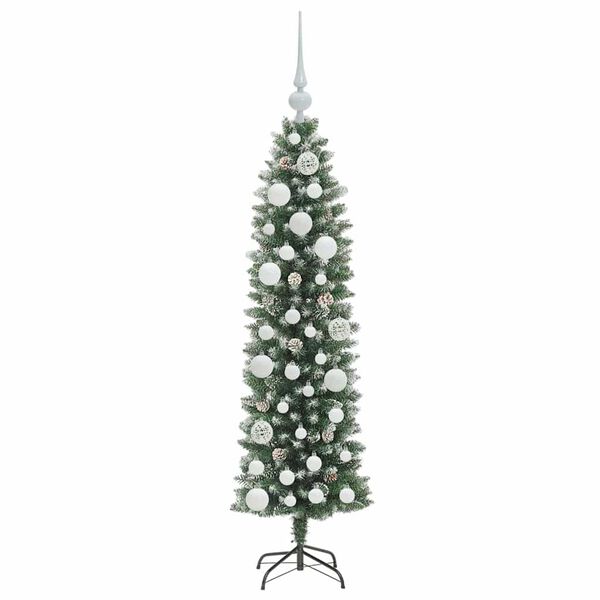 vidaXL Artificial Slim Christmas Tree Green and white 120 cm