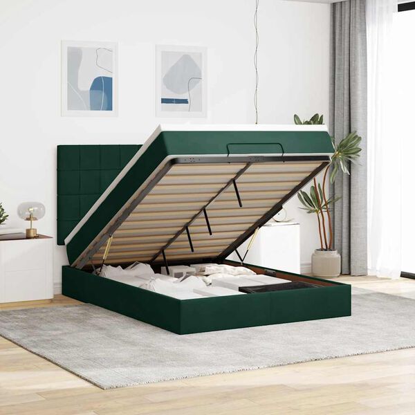 vidaXL Ottoman Bed with Mattresses Dark Green 140x200cm Velvet
