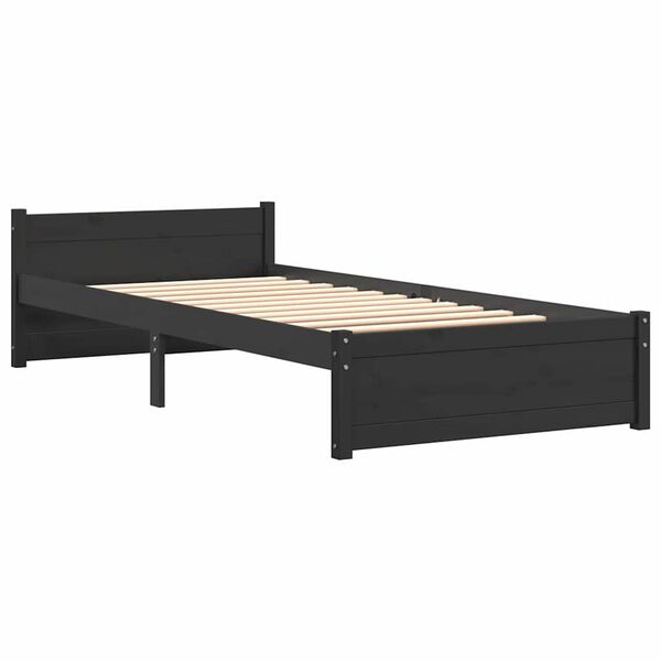 vidaXL Bed Frame without Mattress Black Solid Wood 90x200 cm