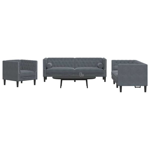vidaXL Living Room Couch 3 pcs Dark Grey 194 x 74.5 x 70.5 cm Velvet