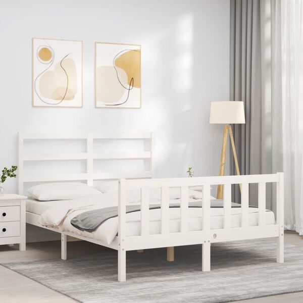 vidaXL Bed Frame without Mattress White Small Double Solid Wood Pine