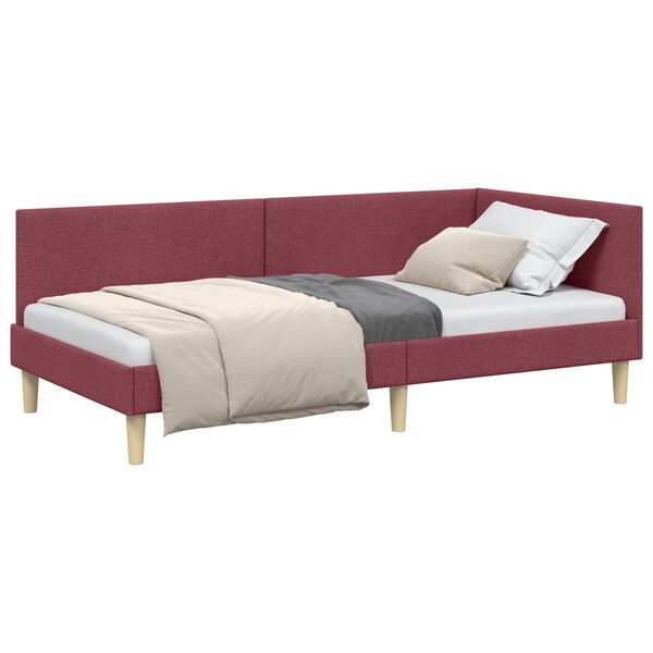 vidaXL Corner Bed Frame with Headboard Wine Red 100 cm x 200 cm Velvet