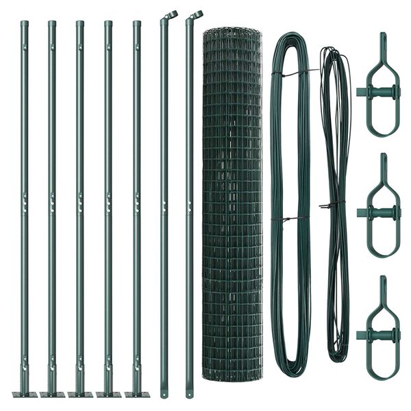 vidaXL Fence with Posts Green 1.6 x 10 m Steel