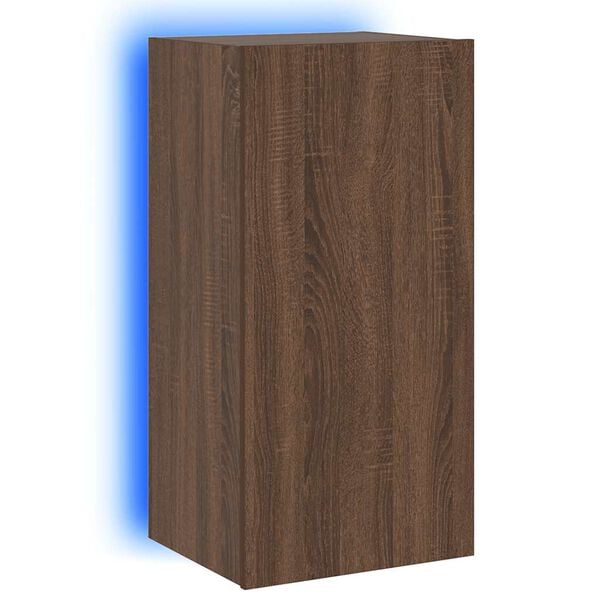 vidaXL TV Wall Cabinet with LED Lights Brown Oak 40.5x35x80 cm