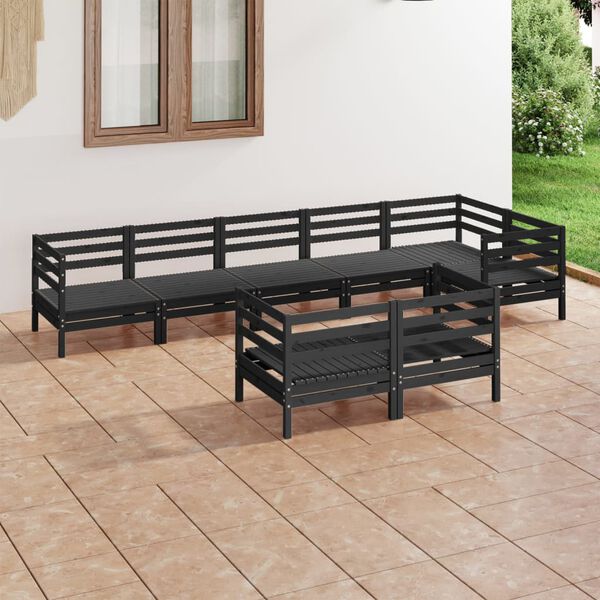vidaXL 8 Piece Garden Lounge Set Solid Wood Pine Black