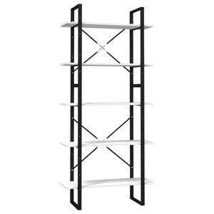 vidaXL Book Cabinet | White | Pinewood, Metal | 5-tier | Book Cabinet