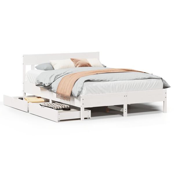 vidaXL Bed Frame without Mattress White 150x200 cm King Size Solid Wood Pine