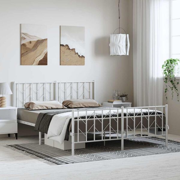 vidaXL Metal Bed Frame without Mattress with Footboard&nbsp;White 150x200cm