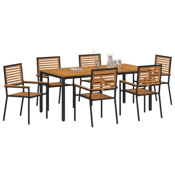 vidaXL Garden Dining Set 7 pcs Black and Brown Poly Rattan