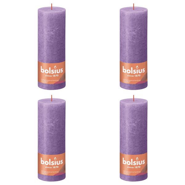 Bolsius Rustic Pillar Candles Shine 4 pcs 190x68 mm Vibrant Violet